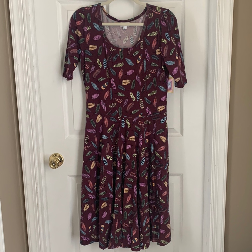 LuLaRoe Size Large Nicole Dress Feather Print